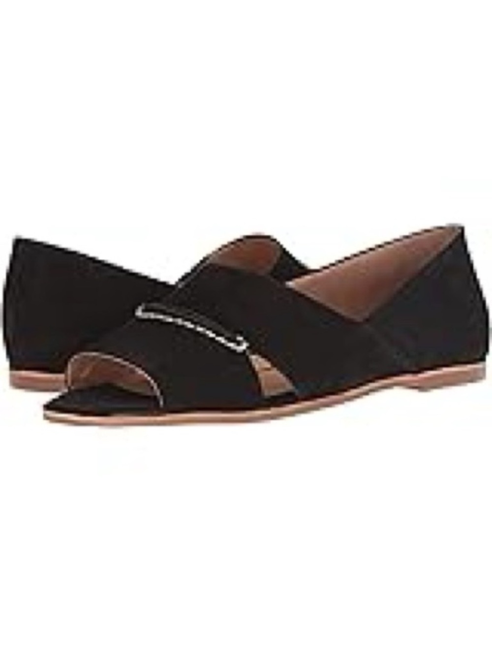 Corso Como Annalyn Open Toe Black Suede Flats Size 7.5 Italian Leather